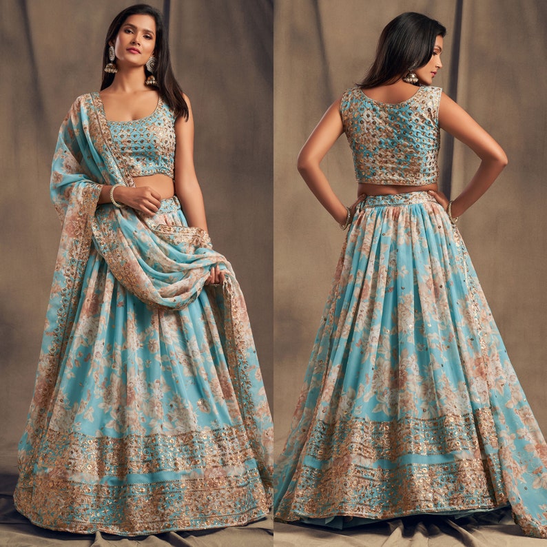 Blue lehenga Choli Multi Color sequin Work Lengha Choli Indian Wedding Lehenga Choli For Women Bollywood Party Wear Designer Lahangas cholis