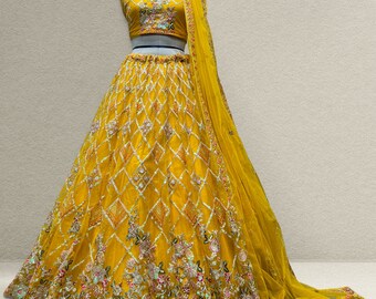 Made To Measure Yellow Lehenga Choli Set for Women or Girls, Bridesmaids Lehengas, Express Shipping, Premium Quality, Indian Vastraa