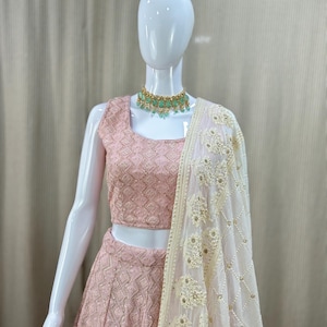 Pastel Pink Lehenga Choli: Embellished South Asian Wedding Outfit