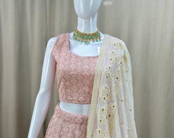 Pastel Pink Lehenga Choli: Embellished South Asian Wedding Outfit