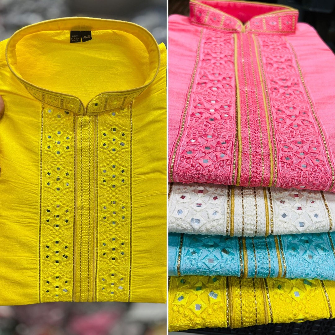 Mens Kurta Pajama Set for Pooja, Indian Ready to Wear Traditional Man