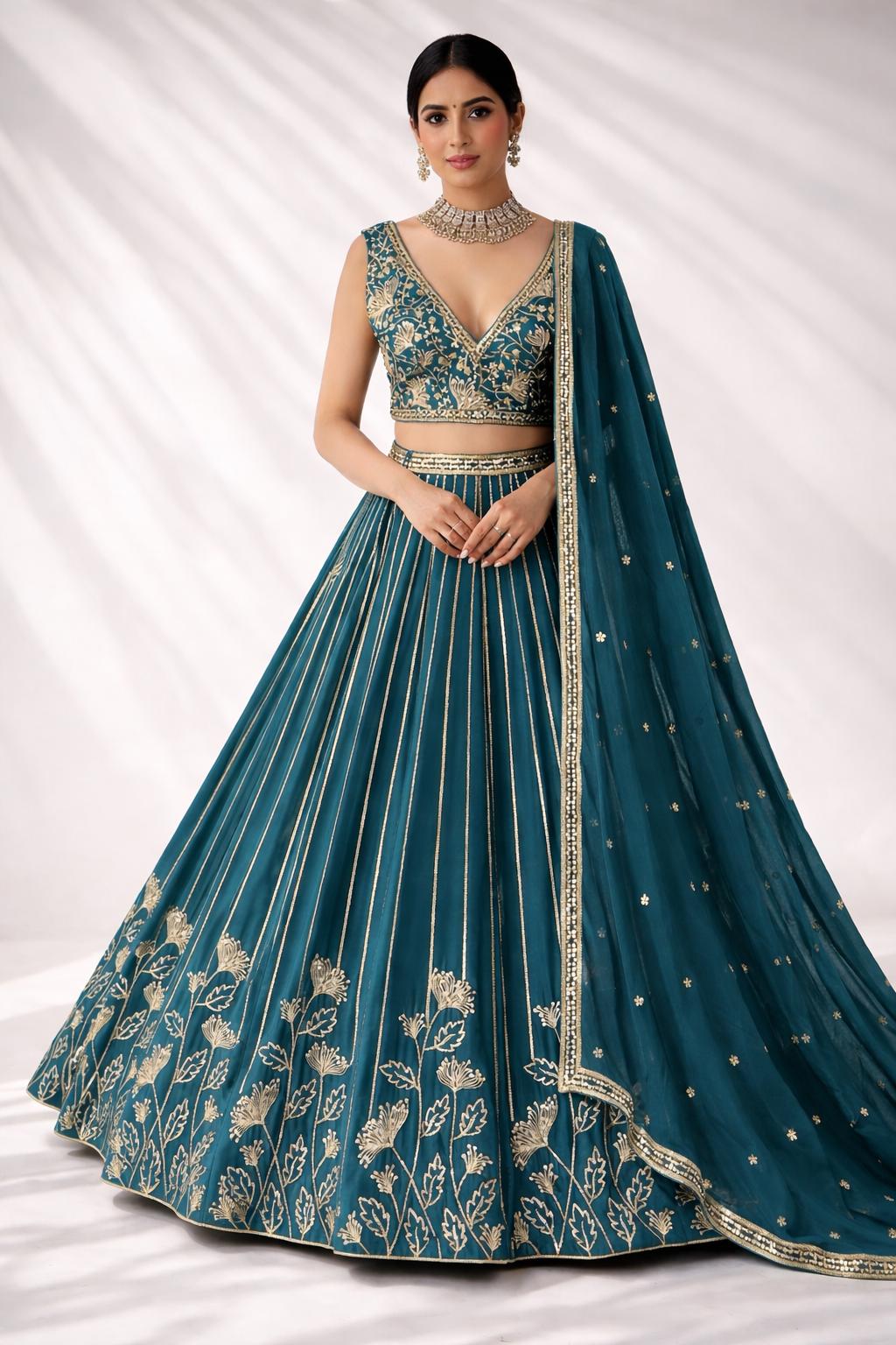 Jade Teal Bloom Lehenga Set - Etsy