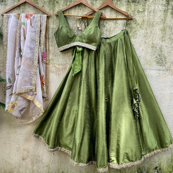Green lehenga choli for women or girls ready to wear indian wedding bridesmaids sabyasachi lehenga skirt