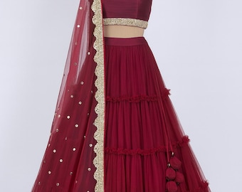 Ready to wear Ruffle net indian wedding designer lehenga choli for women or girls