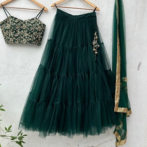 Green Lehenga Choli: Sequin-Pearl Work Indian Wedding Outfit