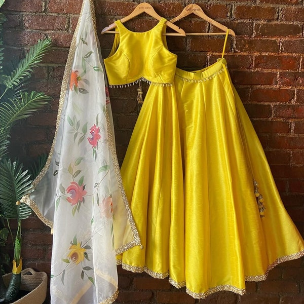 Yellow Lehenga Choli for Women or Girls Ready to Wear Indian Wedding Bridesmaids Sabyasachi Lehenga Skirt