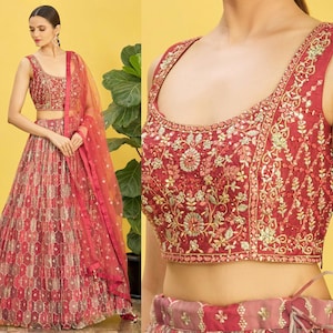 Designer silk lehenga choli for women or girls mirror work indian wedding party wear lengha choli