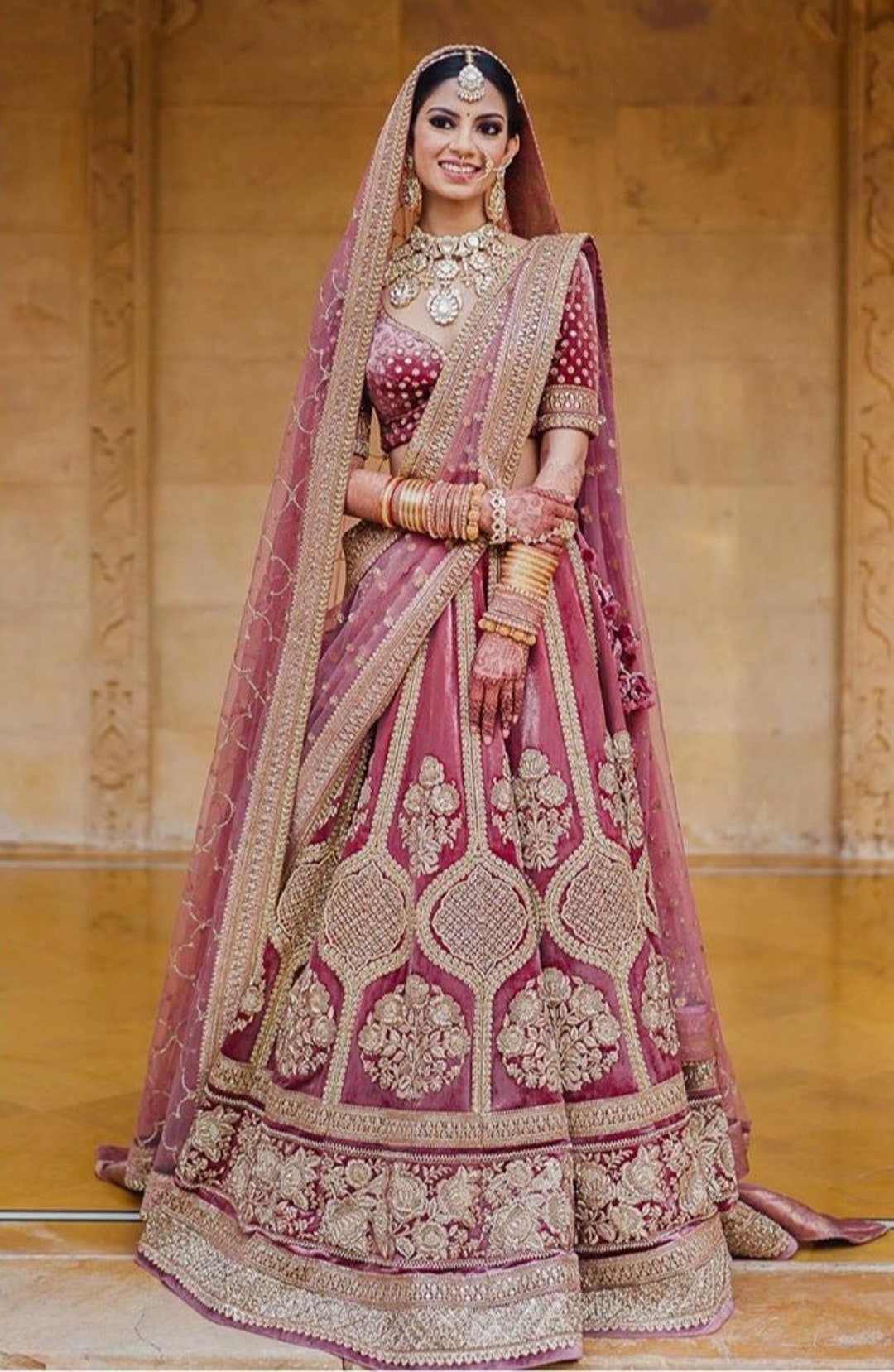 Buy Charming Pink Velvet Wedding Embroidered Lehenga Choli 