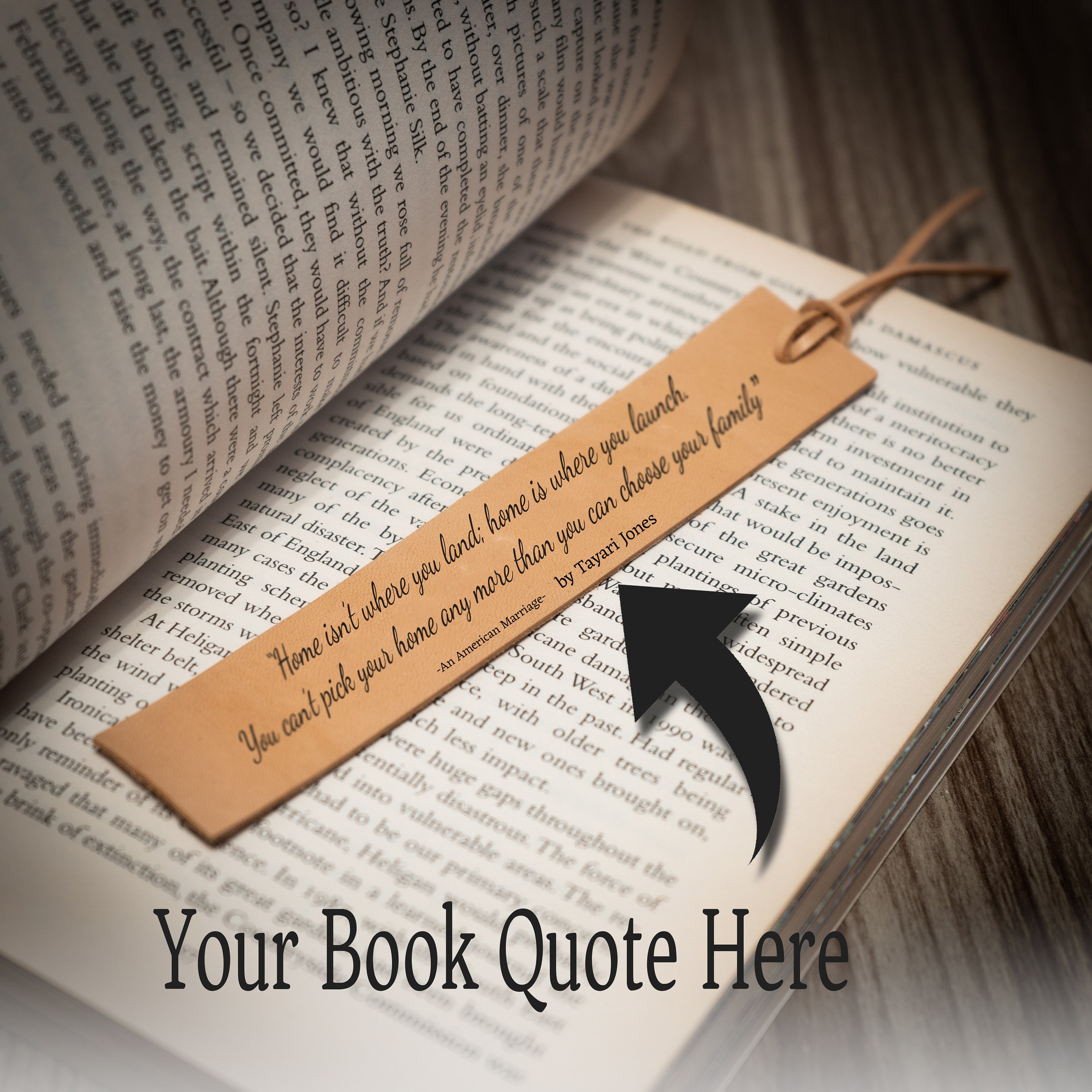 Personalised Leather Bookmark Book Quote Made In UK Genuine Leather H…