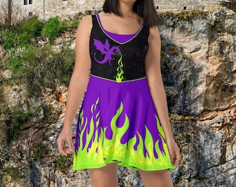 Dark Fairy Purple and Black Dragon Evil Queen Skater Dress Cosplay Costume