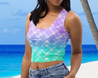Mermaid Underwater Princess, Purple Aqua Crop Top
