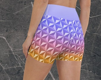 Night Glow Geometric Spaceship Earth Yoga Shorts