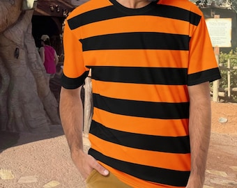 Uniseks herenshirt met ronde hals oranje en zwart gestreept tijgerpatroon retrostijl
