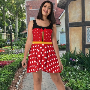 Red And White Polkadot In Black Retro Vintage Style Flare Skater Dress