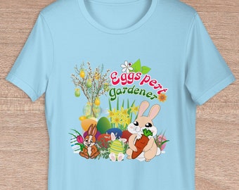 Spring Easter Bunny Eggspert Gardener Multi Color Unisex Crew Neck T-Shirt