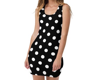 Black and White Polkadot Pencil Bodycon Dress