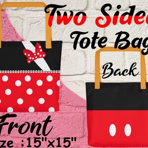Stylish Red and White Polkadot Dual-Sided Design Tote Bag