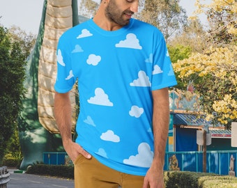 Cartoon Toy Cloud Pattern Light Blue Men's Crew Neck T-Shirt