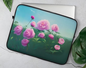 Mooie pastelroze pioenroos laptophoes - 13 of 15 inch notebook, MacBook of tablet