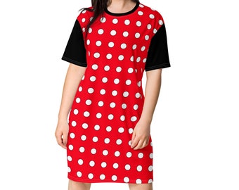 Red and White Polkadot T-Shirt Dress, Plus Size Available