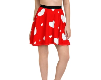 Red and White Heart Flare Skater Skirt