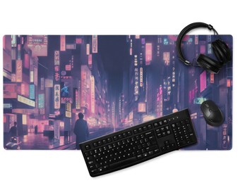 Neon Pink Streets of Tokyo Gaming Mouse Pad