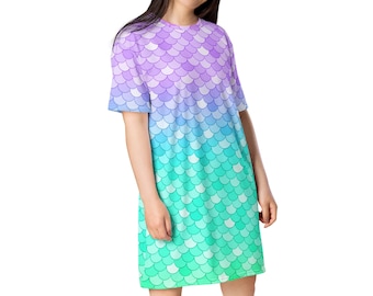 Mermaid Underwater Princess, Purple Aqua T-Shirt Dress, Plus Size Available