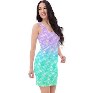 Mermaid Underwater Princess, Purple Aqua Bodycon Pencil Dress