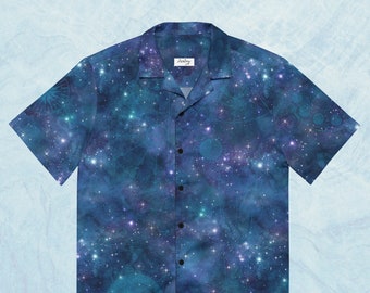 Celestial Night Sky Cosmic Constellation Galaxy Stars Nebula Astronomy Unisex Button Shirt