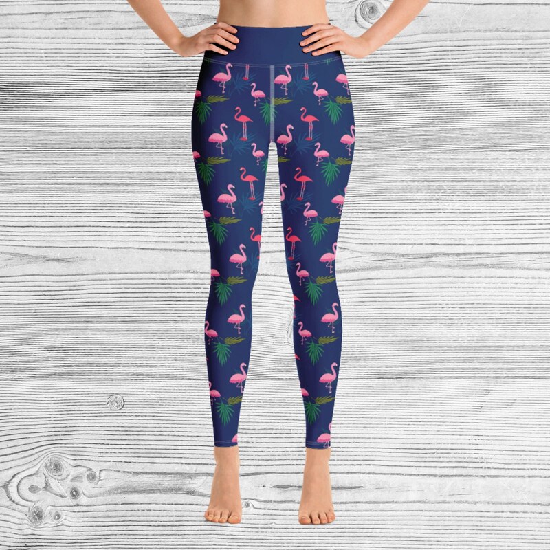 Flamingo Stripe Hawaiian Tropical Pattern Print Pattern Women Leggings