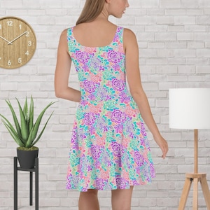 Pastel Purple and Green Floral Flare Skater Dress