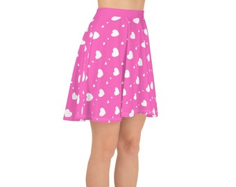 Pink and White Heart Flare Skater Skirt