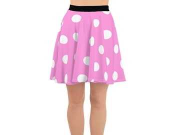 Pink and White Polkadot Flare Skater Skirt
