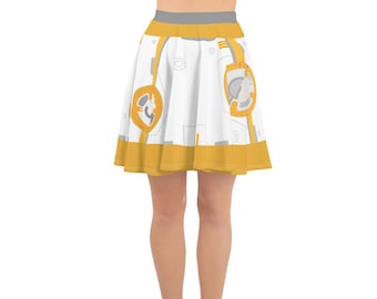 Orange and White Round Astromech Droid Flare Skater Skirt