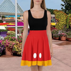 Red and Black Skater Dress, Fit and Flare Midi Dress