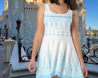 Icy Queen White Snowflakes with Blue Frost Princess Cosplay Costume Fairy Skater Dress