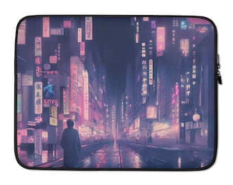 Neon Pink Streets of Tokyo Laptop Sleeve - 13 or 15 inch Notebook, MacBook or Tablet
