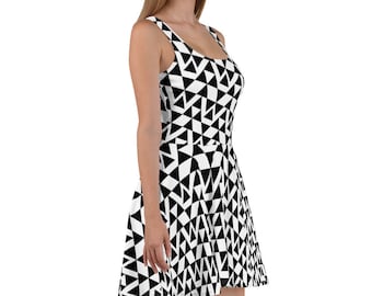 Black and White Triangle Geometric Flare Skater Dress