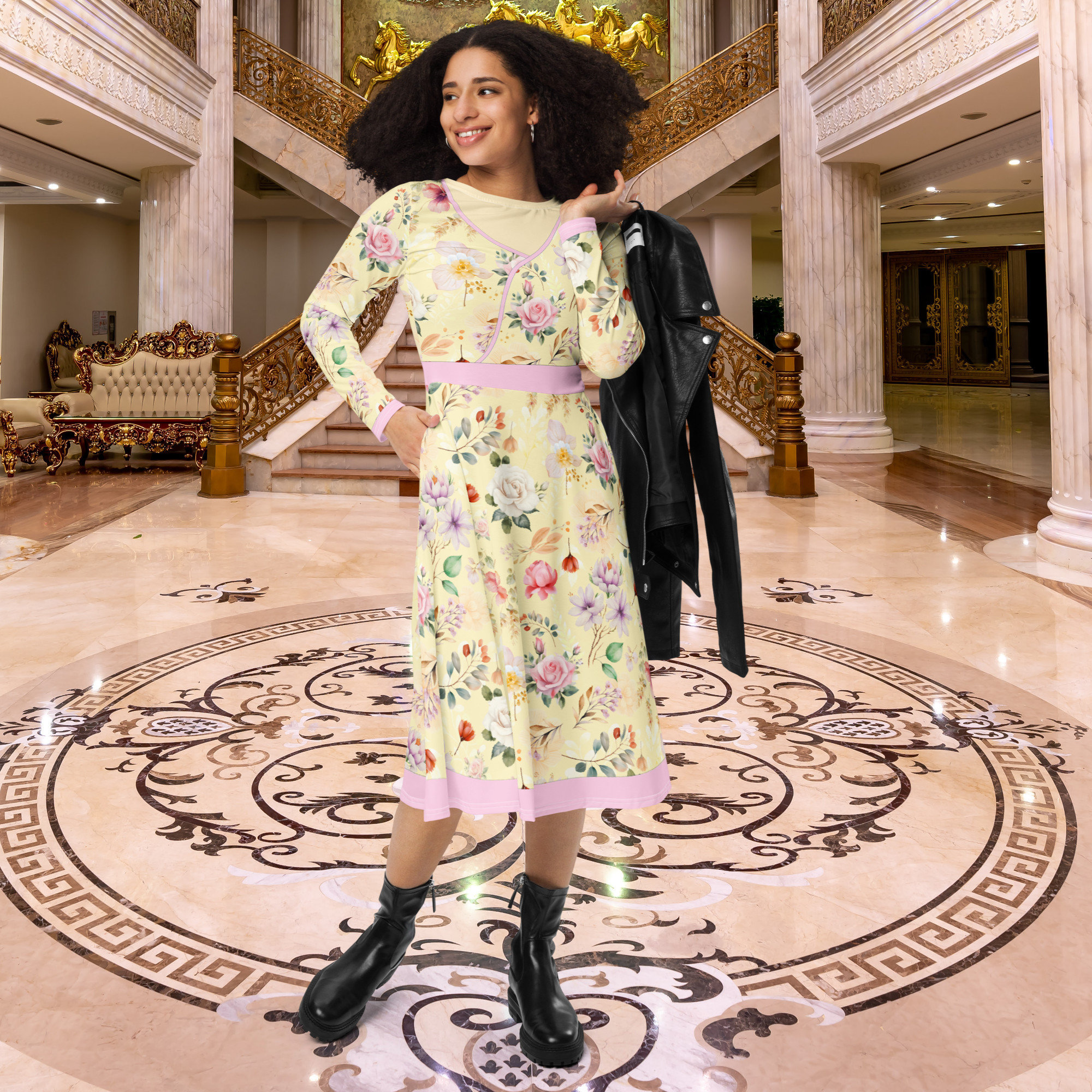 pastel yellow midi dress with sleeves Halle Light Yellow Midi Dress