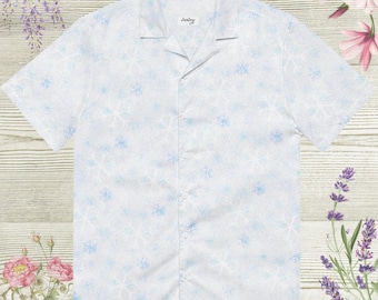 Frosty Winter Magic Icy Snow Flakes White Unisex Button Shirt