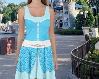 Magical Blue Fairytale Charming Princess Running Cosplay Costume Skater Dress