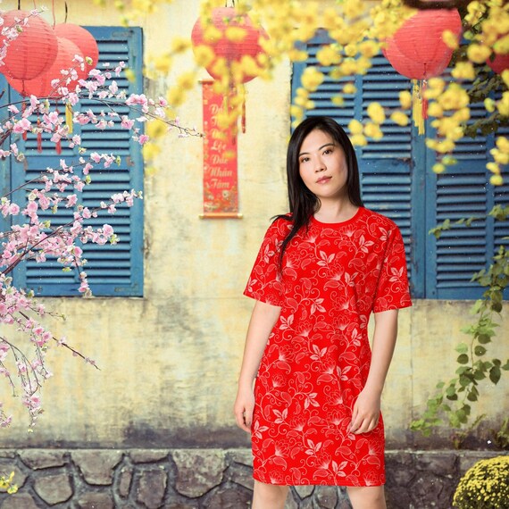 Red Floral Holiday Lunar Festival Dress - Etsy Israel Red Floral Holiday Lunar Festival Dress - Etsy Israel