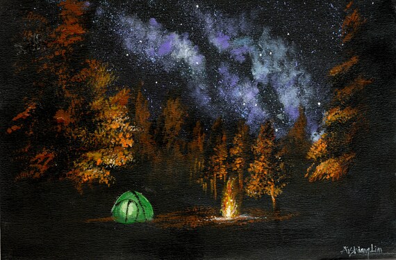 Camping Under The Milky Way Original Acrylic Painting Night Etsy