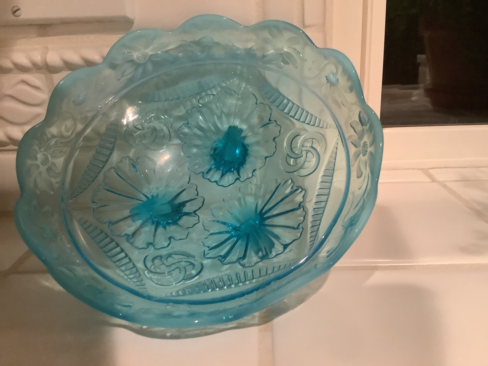 Vintage 1904 Blue 3 Footed Opalescent Jefferson Glass Bowl Etsy