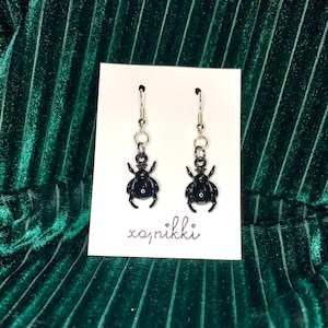 Beetle Bug Dangle Drop Earrings | Hypoallergenic Nickel-free | Small Insect Cute Scary Creepy Crawler