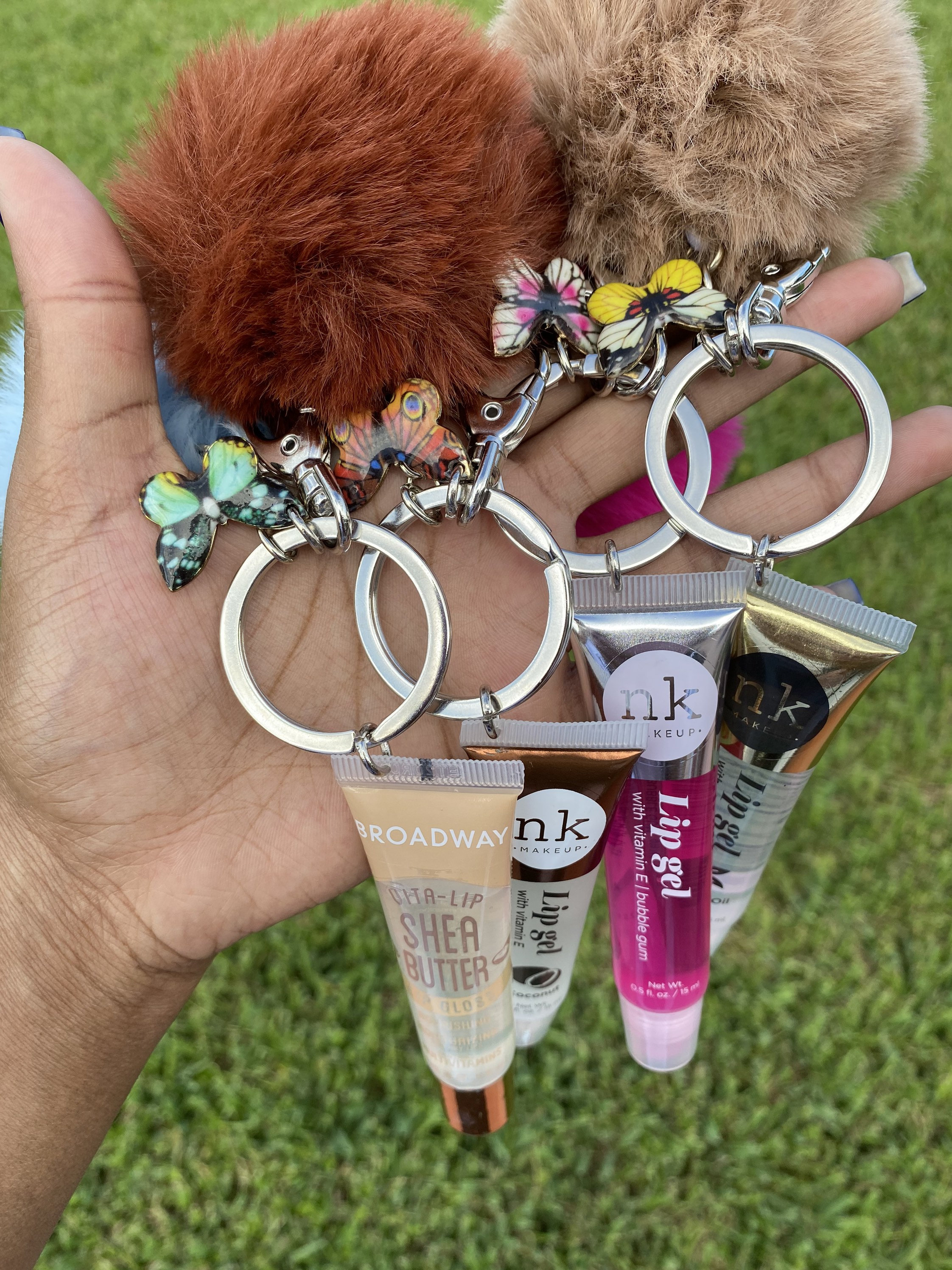 Lipgloss Keychain: Pom Pom & Butterfly Charm - Etsy