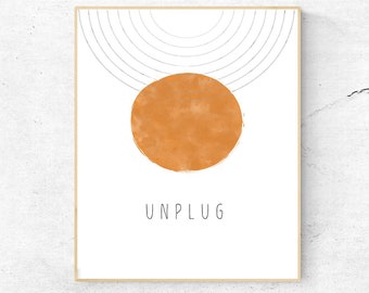Minimalist Full Moon Moon Poster- Digital Download- Unplugging Sign, No cellphone sign, Watercolor Full Moon Wall Art, Inspirational Quote