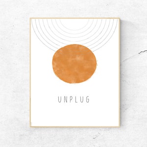 Minimalist Full Moon Moon Poster- Digital Download- Unplugging Sign, No cellphone sign, Watercolor Full Moon Wall Art, Inspirational Quote