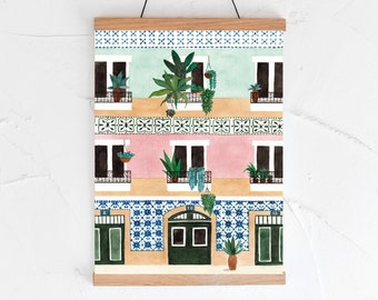 Lisbon Portugal Wall Art - Colorful Houses - Lisbon Print - Cute Houses Print - Home Decor Printable - Watercolor Houses Digital Download