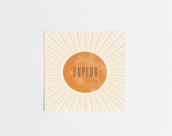 Abstract Sun Wall Art | Unplug Sign | Sun Rays Circle Poster | Large Sun Art Print | No cellphone Sign | Sun Wall Hanging | Mindfulness Gift